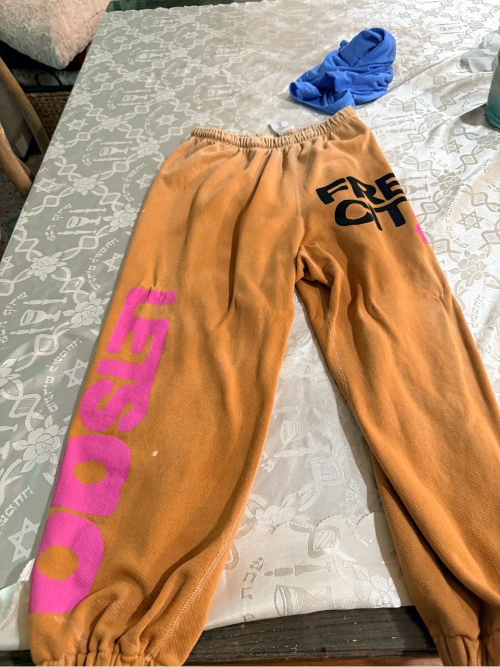 freecity Orange Sweatpants with Pink & Black Graphics-with embellishments-see ph